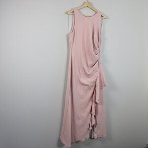 Alex & Eve Ruffled Front Slit Dress Evening Gown 12 Pink Sleeveless Formal 716